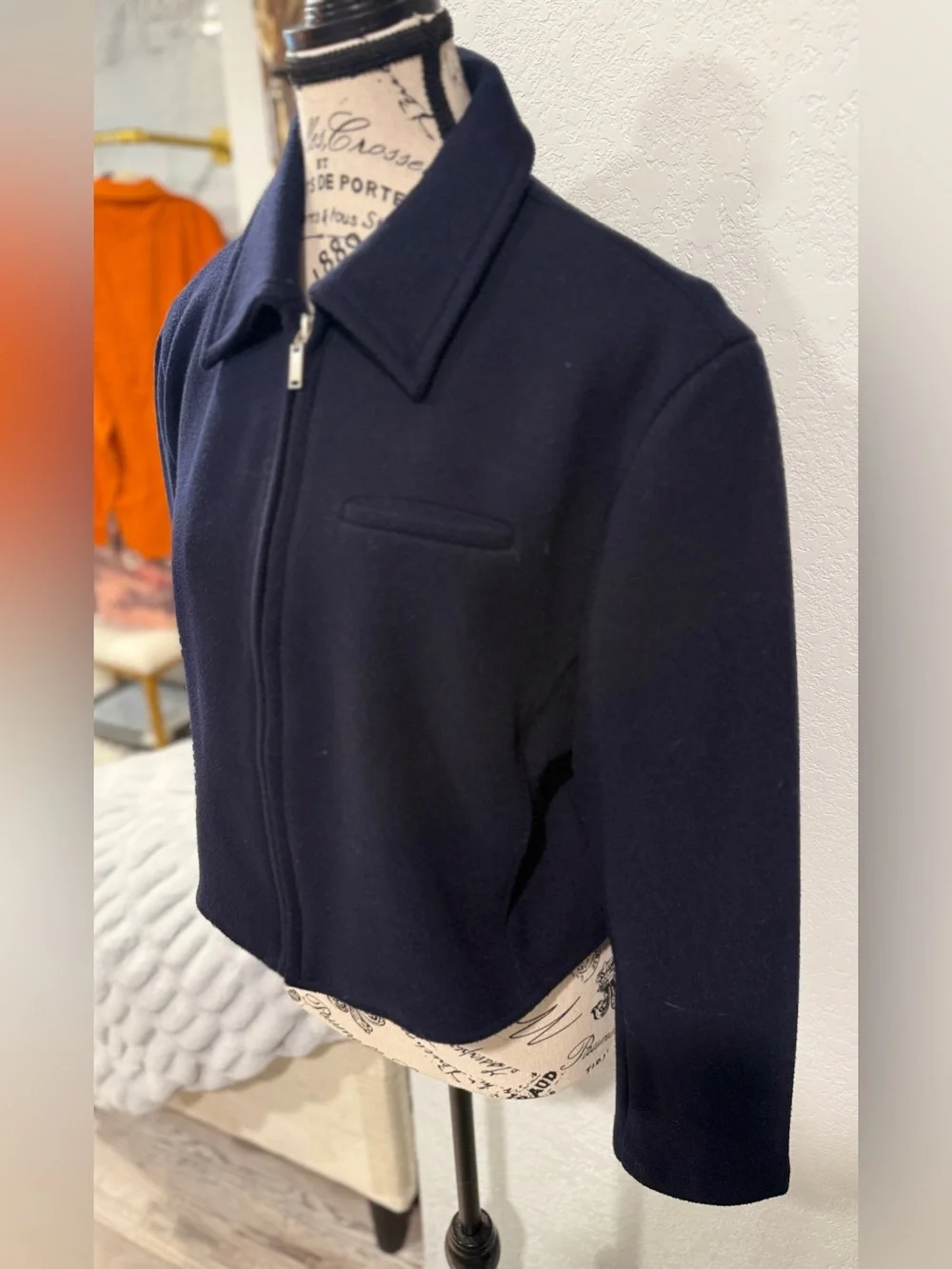 OGL Navy Cropped Zip Front Jacket Size Small | Minimalist Collared Jacket | - Picture 3 of 9